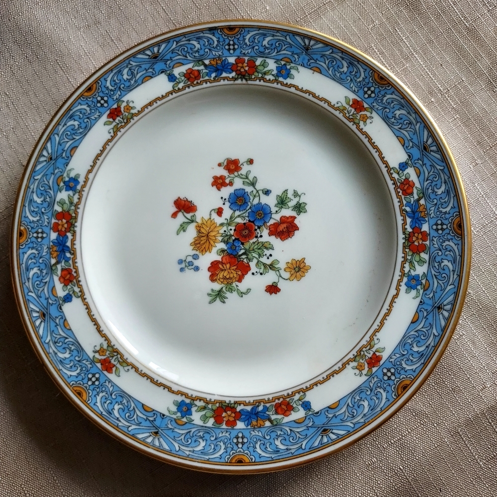 3 Belleek dessert plate salad plate Boulevard by Coxon Belleek vibrant blue gold